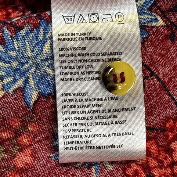 Maeve by Anthropologie Blouse Women's Medium Red Floral Button Front Long Sleeve - Picture 12 of 13